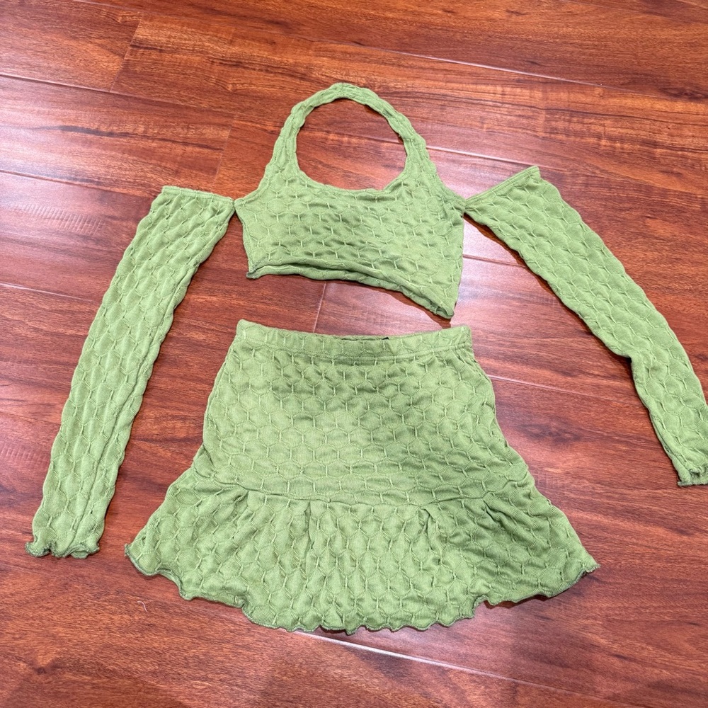 PrettyLittleThing Olive Textured Skirt Set